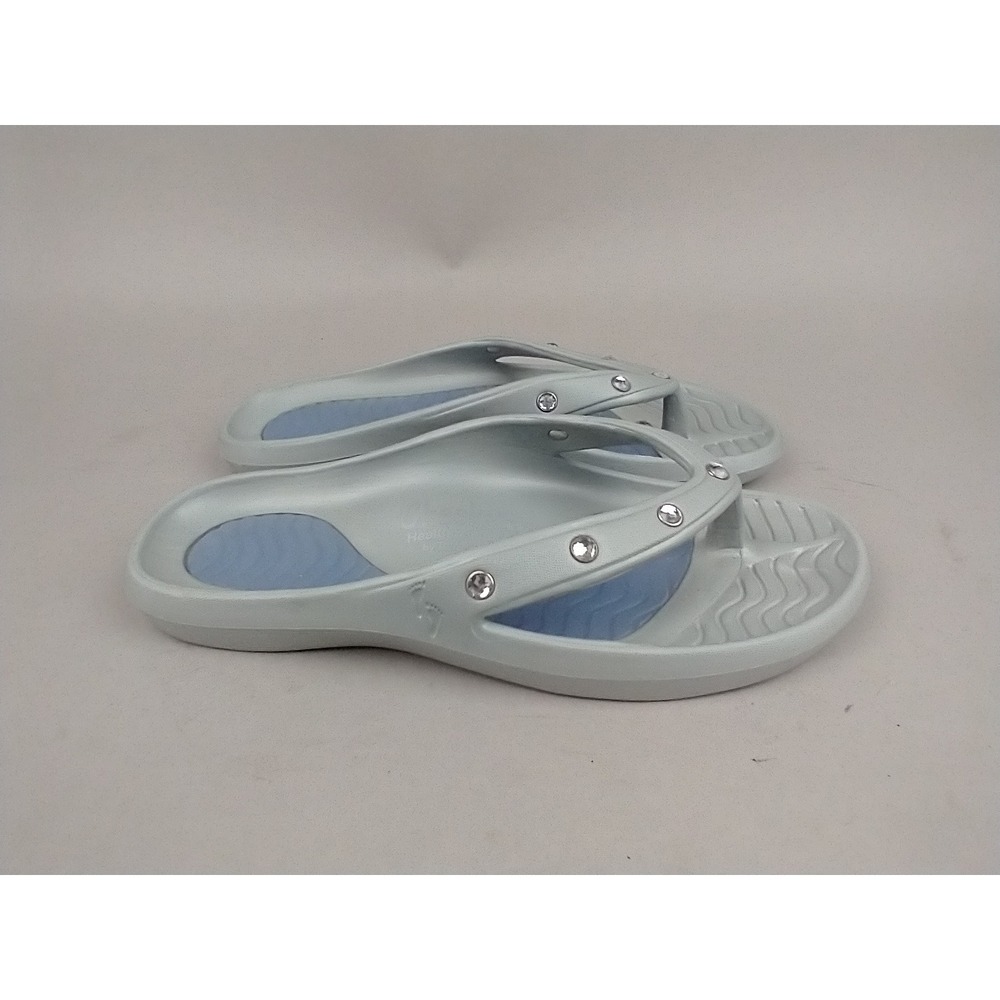 Tony Little Cheeks Health Sandals Grey Blue Rhinestone Flip Flops Womens 7